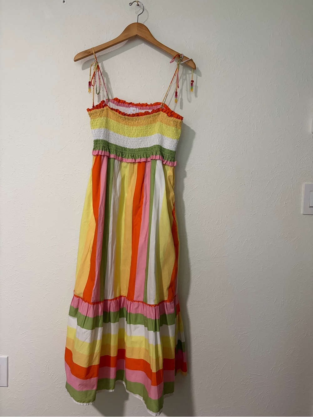 J. Marie Women's Size XL Multi Striped Spaghetti Strap Smocked Midi Dress - Picture 3 of 6